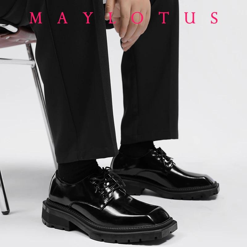 Fashion Men's Shoes New Square Head Leather Shoes Fashion Casual Formal Dress Loafers for Men Lace-up Black British Business Work Shoes