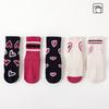 5 Pairs Kids Heart Striped Floor Socks Non Slip Mid Tube Warm Home Socks For Girls Medium And Large Size Wear Resistant