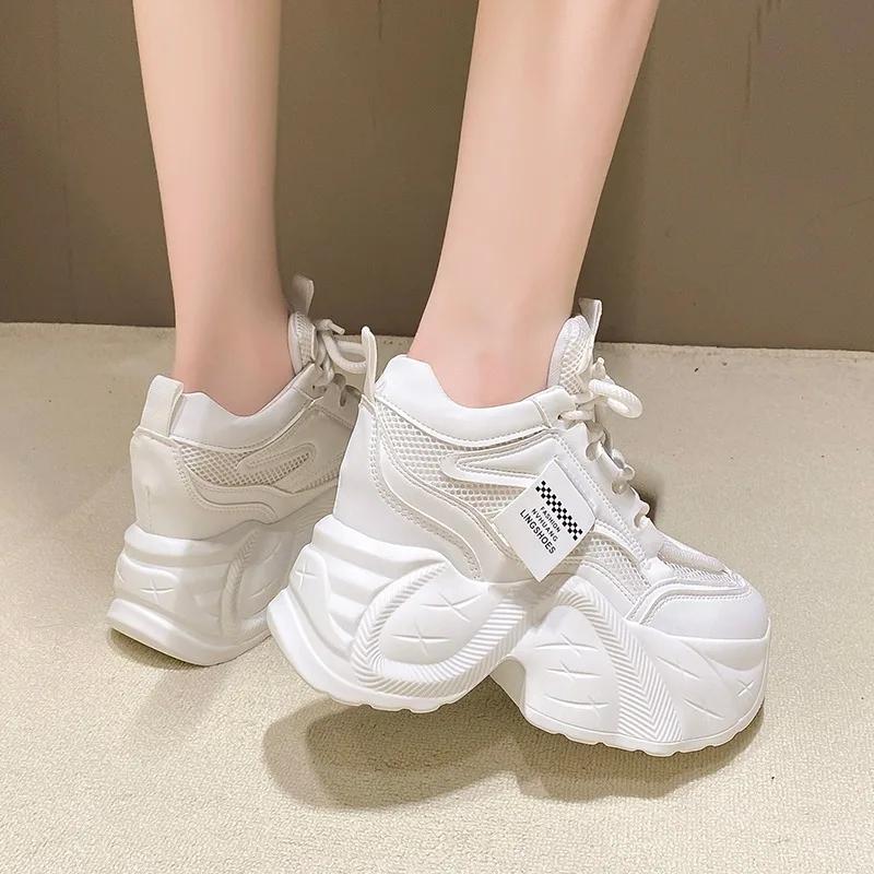 Fashion 11CM New Autumn Breathable Women Casual Shoes Fashion High Heels Women Wedges Heels Sneakers Thick Sole Trainers Platform Shoes