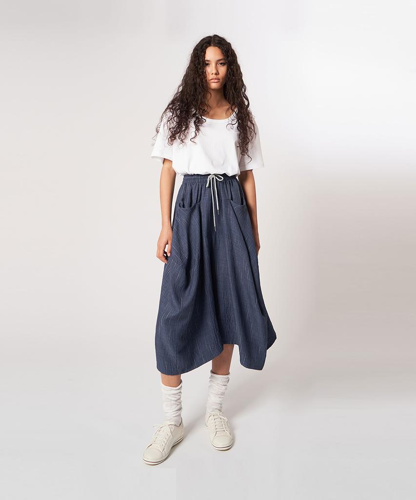 ATHPLATFORM Aw61Pt13_Slub Tech Flare Pants_Dark Blue