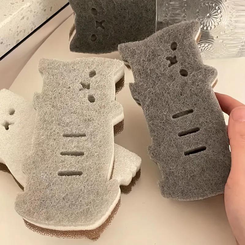 Набор из 4 кухонных губок Cute Cat - толстые и прочные инструменты для мытья посуды и уборки