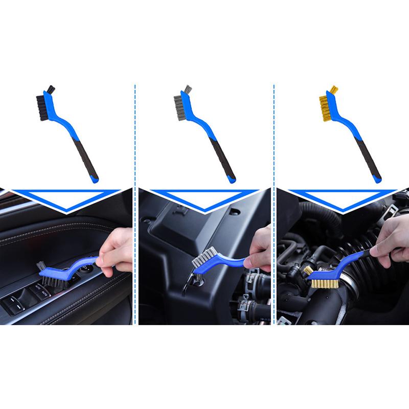 Мини-набор из трех кухонных щеток для газовых вытяжек, удаление жира и пятен, чистка варочных панелей, стальная проволока, маленькая