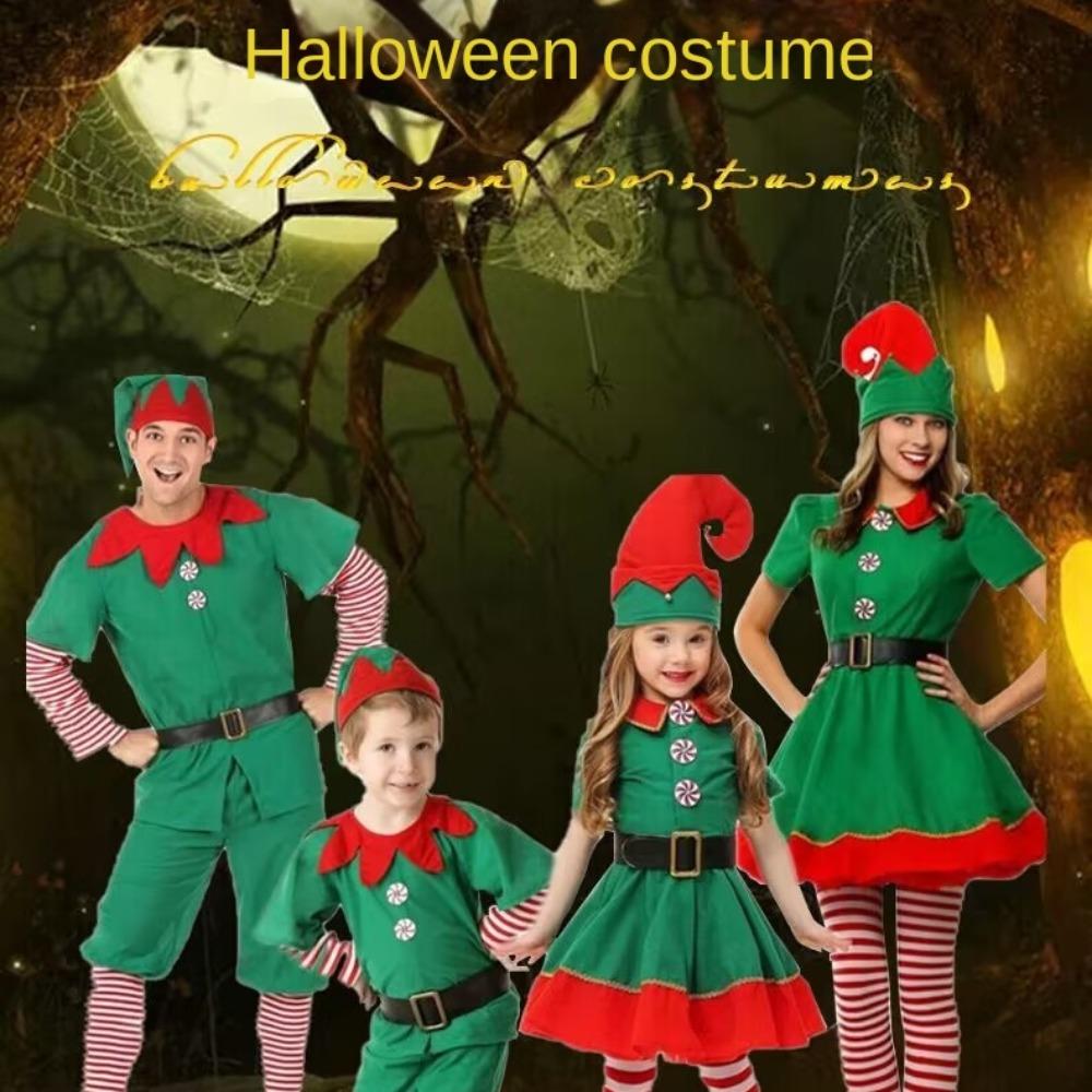 Kid Adult Christmas Elf Costume 2024 Cosplay Clothing New Year Family Matching Outfits