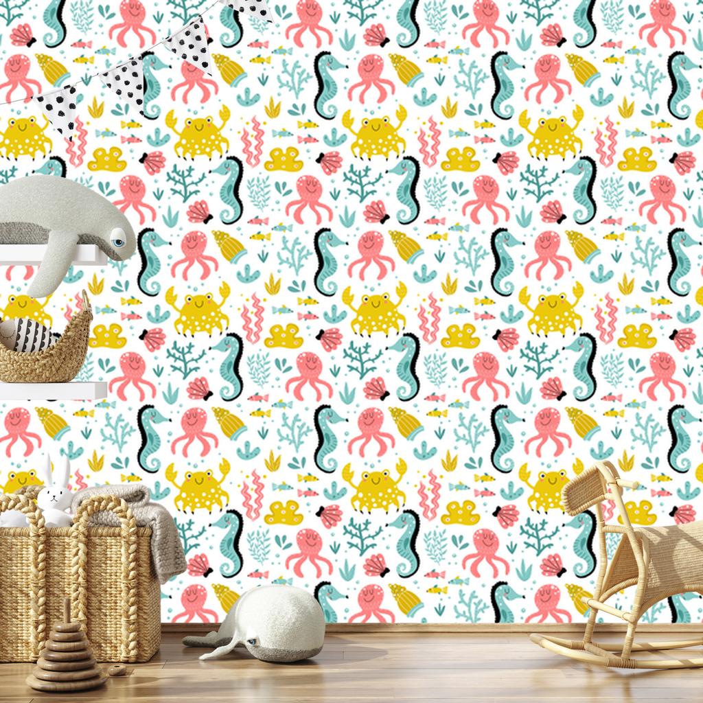 Scandinavian style sea animals wallpaper for living room and bedroom 50x1000