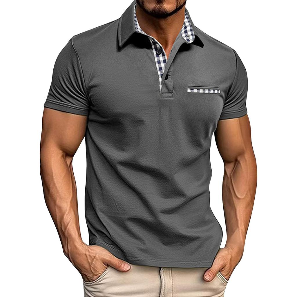 Мужская весенняя однотонная рубашка с коротким рукавом и лацканами, мужская повседневная модная рубашка