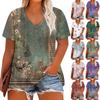 Women's Large Top V-Neck Printing Loose Short Sleeve T-shirt