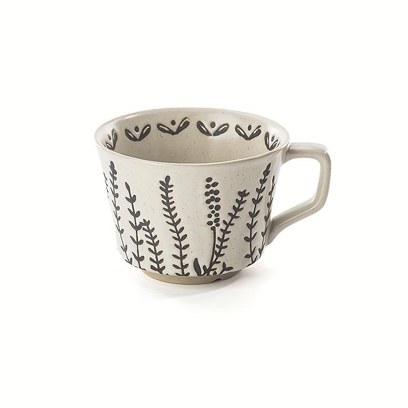 1 шт. Кружки из каменной керамики Винтажные с ручками Офисная грубая керамика Кафе Растение Резьба Скандинавская керамическая кофейная кружка Фруктовый чай Бытовая