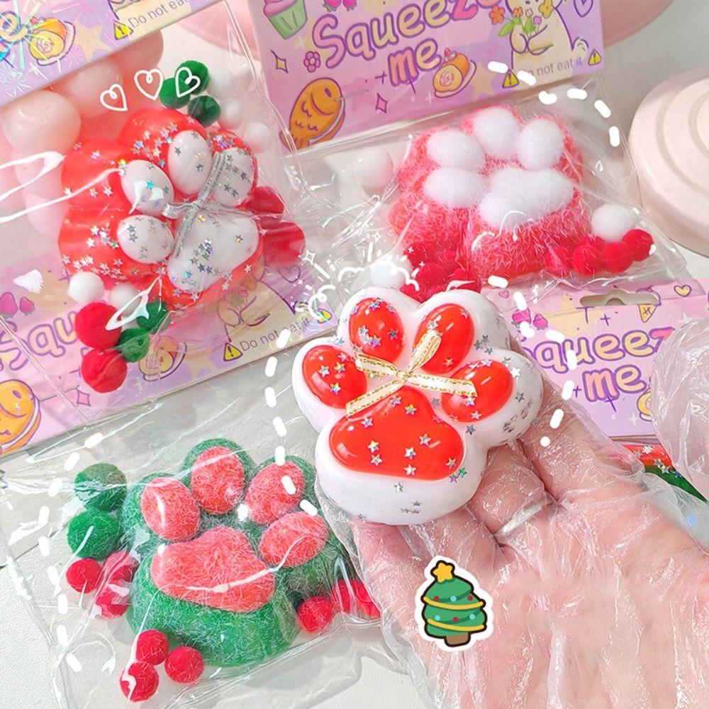 Silicone Christmas Cat Paw Squeeze Toys Slow Rebound Cat Paw Pinch Toy  Christmas Gift