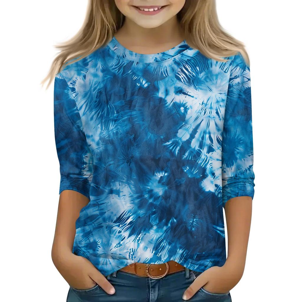 Детская футболка с рукавом 3/4, повседневная футболка с принтом, круглый вырез, блузка-пуловер