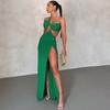 European and American Style Sloping Shoulder Dress, Solid Color Pullover, Sexy Backless Evening Dress, Long Slit Skirt