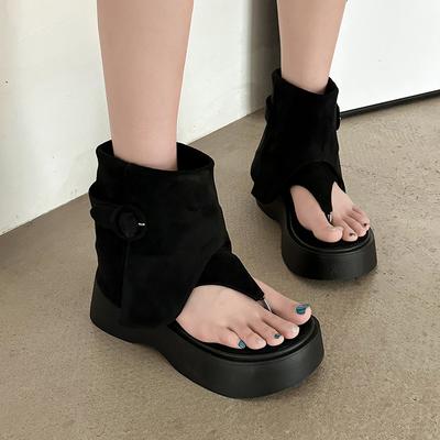 Нишевый дизайн, чувство, толстая подошва, брюки в елочку, ботинки, сандалии, женские, 2025, лето, новая мода, универсальные, повседневные, носок, крутые ботинки