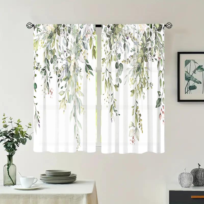 2 Pieces, Eucalyptus Leaf Flower Curtains - Semi Blackout - Very Suitable for Living Room, Bedroom, Kitchen, Home Decoration
