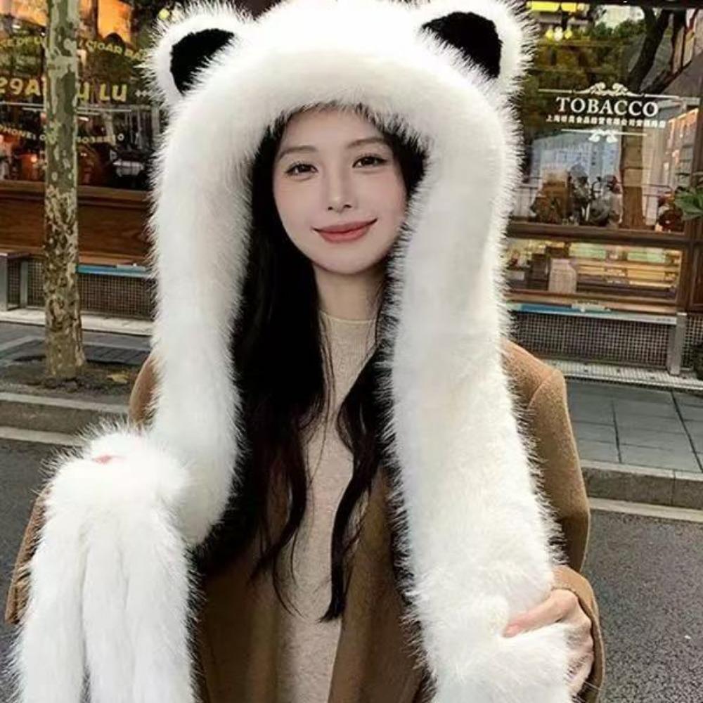 Зимняя теплая шапка-шарф с двойным плюшем, утолщенная, с имитацией лисьих ушек, интегрированная защита ушей от холода, шапка для снега