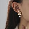 Floral Temperament Stud Earrings Lily Flower High-end Earrings Women's Imitation Pearl Geometric Earrings
