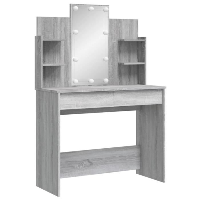 Dressing Table with LED Lights Sonoma Grey 96x40x142 Cm