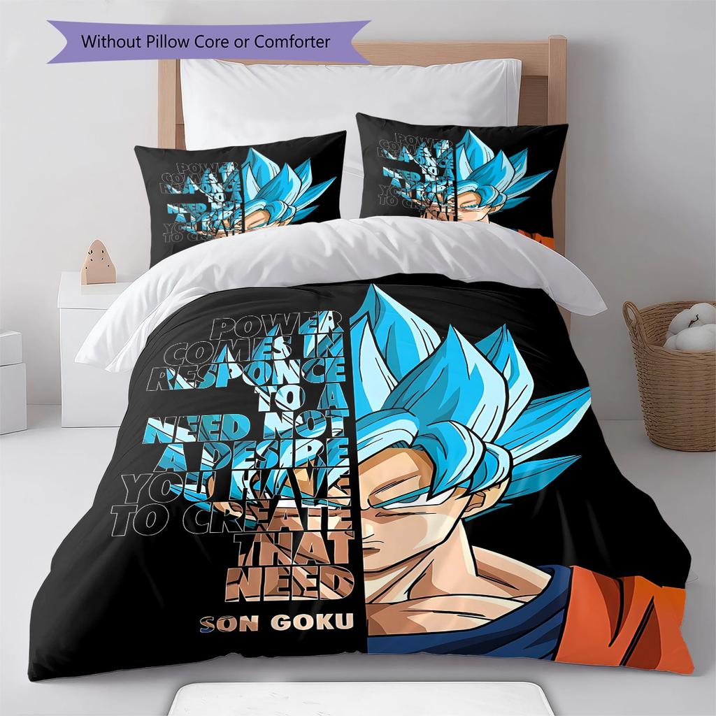 Dragon Ball Super Pattern Bedding Quilt Set Quilt Cover Pillowcase Home Birthday Gift(1 * duvet cover + 2 * pillowcase, without core)