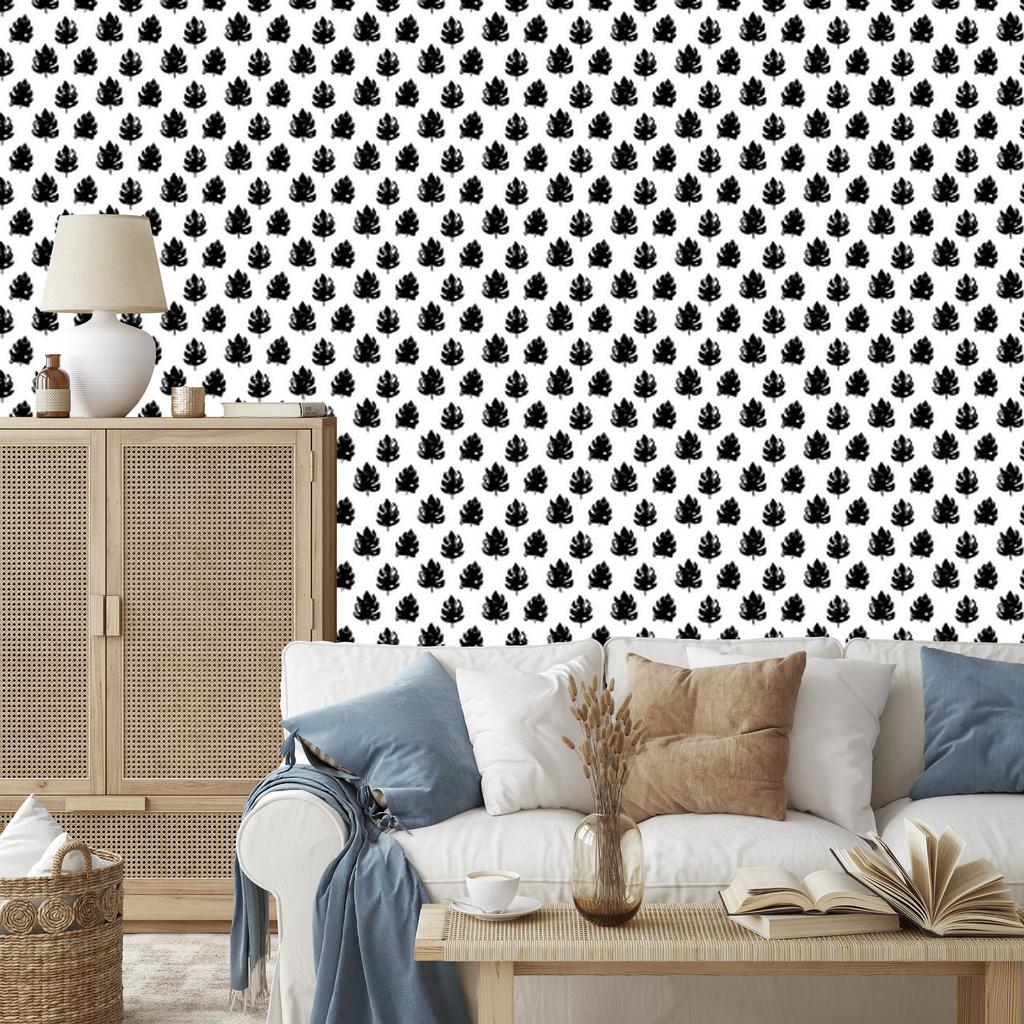 Black Leaves Wallpaper White and Graphite for Living Room and Bedroom 50x1000