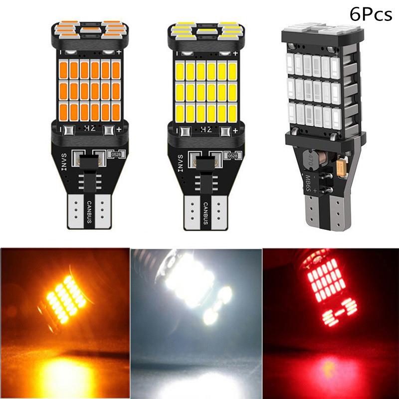 6 шт. Светодиодные лампы T15 W16W 921 912 T16 T10 902 45SMD 4014 Светодиодный свет Супер яркий 1200 лм Замена для фонаря заднего хода автомобиля Белый
