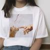 Cat Funny T Shirt Female Hands Casual Michelangelo Fashion Short Sleeve Tshirt Ulzzang Kawaii Women