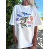 Marine Animals Whale and Turtle Printed Women's Casual Crew Neck Short Sleeve White T-shirt Summer Women T-Shirt