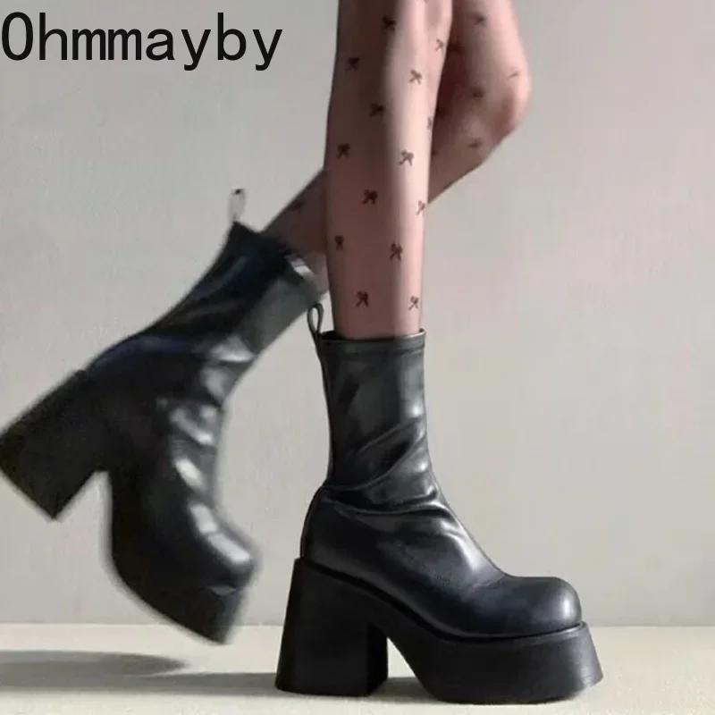 Fashion Winter Platform Ankle Boots For Women Fashion Side Zippers Short Boots Female Elegant Square High Heel Women's Mordern Botties