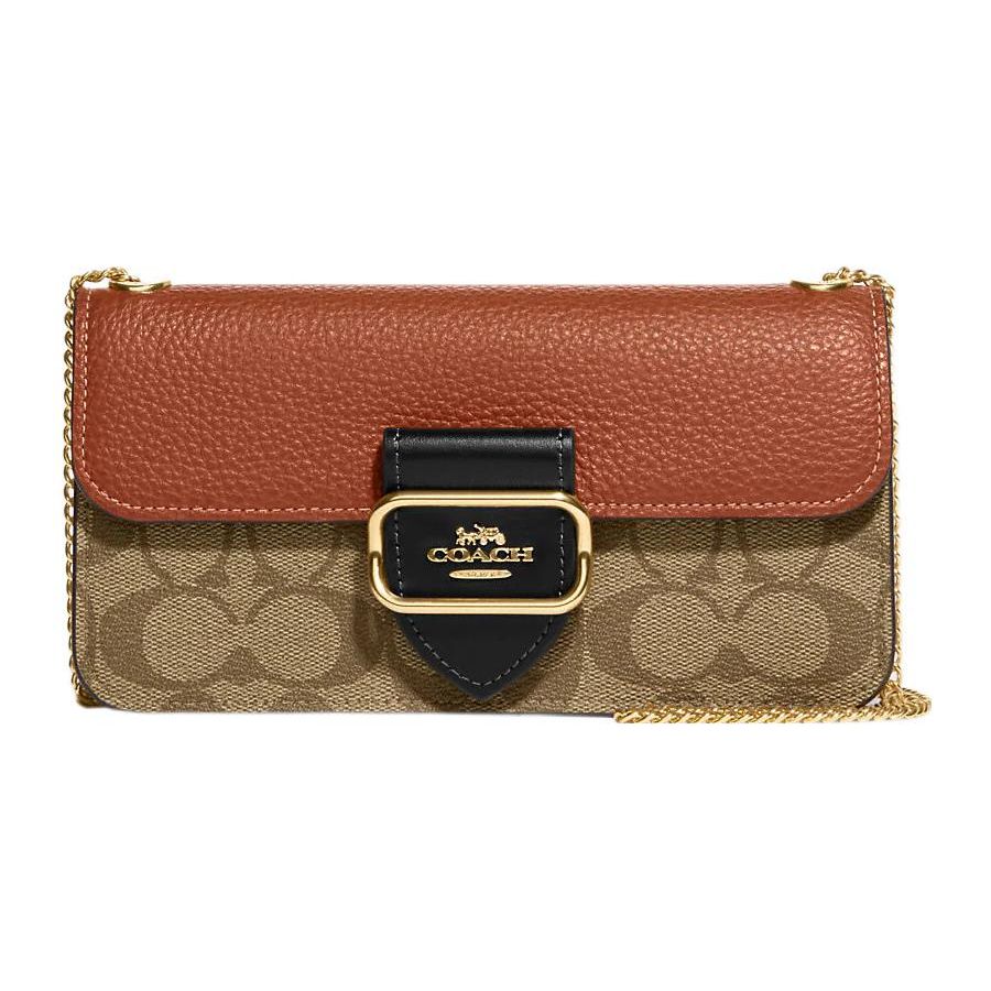 Coach Morgan 20 Classic Monogram Snap Closure Leather Small Square Handbag Women handbag Khaki Brown CF475-IME7V