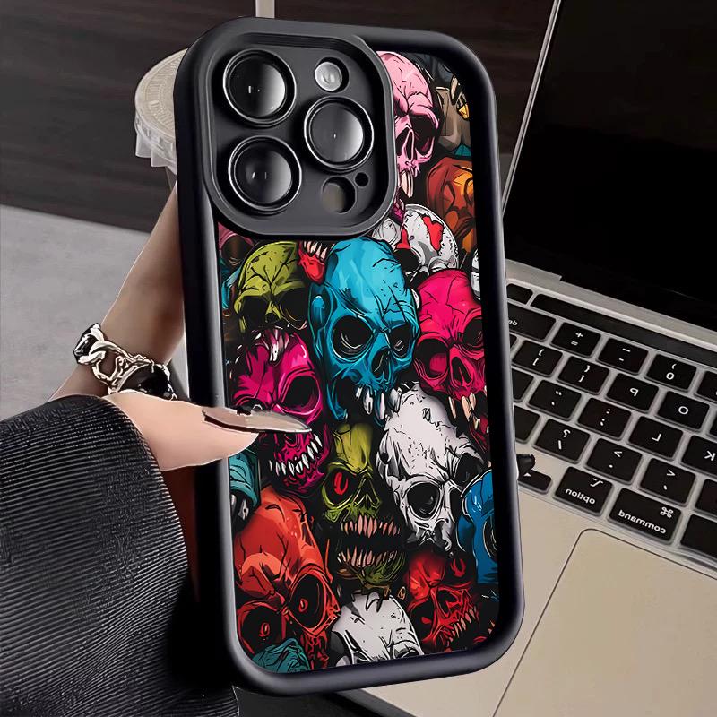Модный яркий чехол для телефона с рисунком черепа для iPhone 17 16 15 14 13 12 11 Pro Max 17 Air 16E X XR XS 7 8 Plus Мягкая крышка