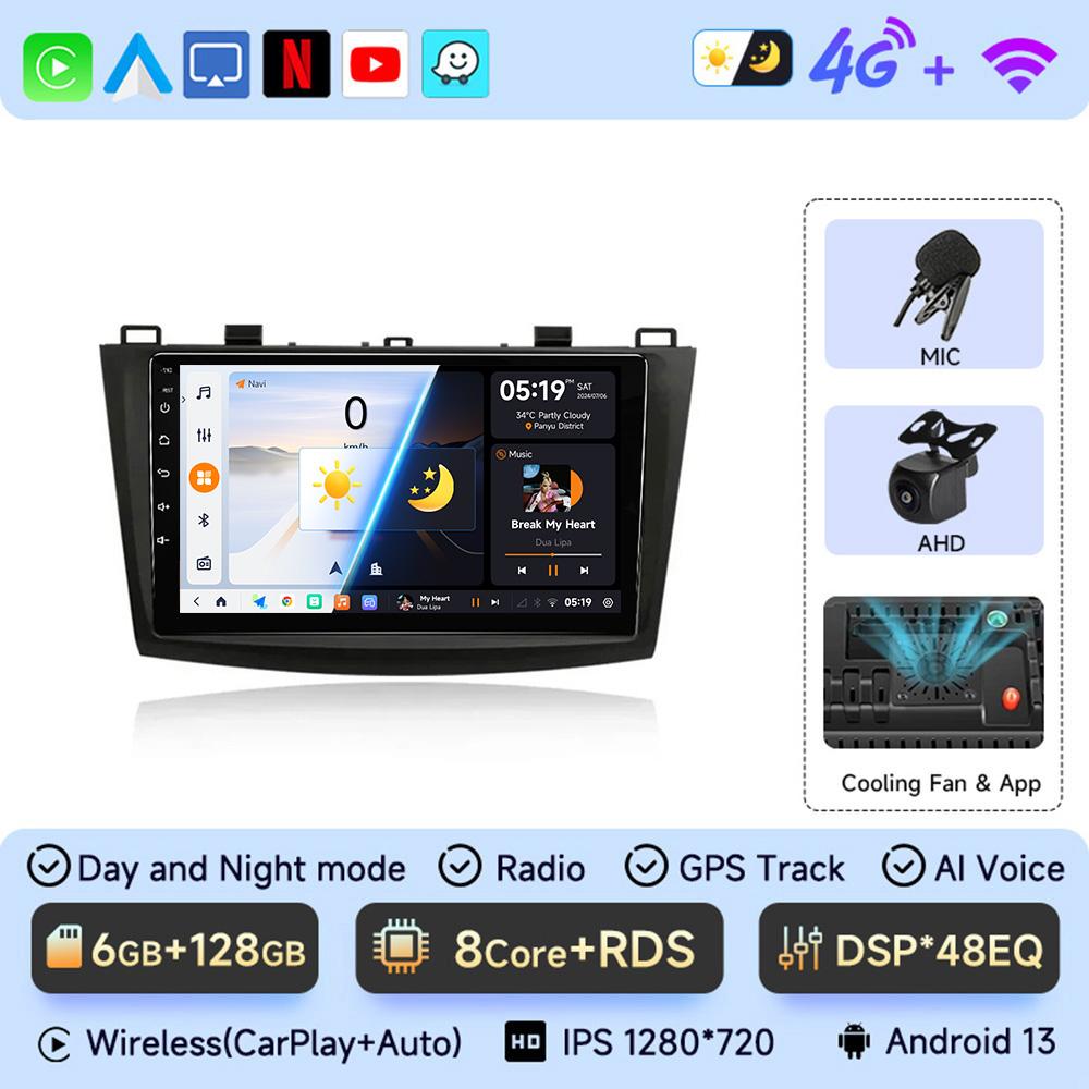 2 Din автомобильный радиоприемник для Mazda 3 2009 2010 2011 2012 2013 Android 13 мультимедийный проигрыватель 4G GPS навигация Carplay DVD головное устройство