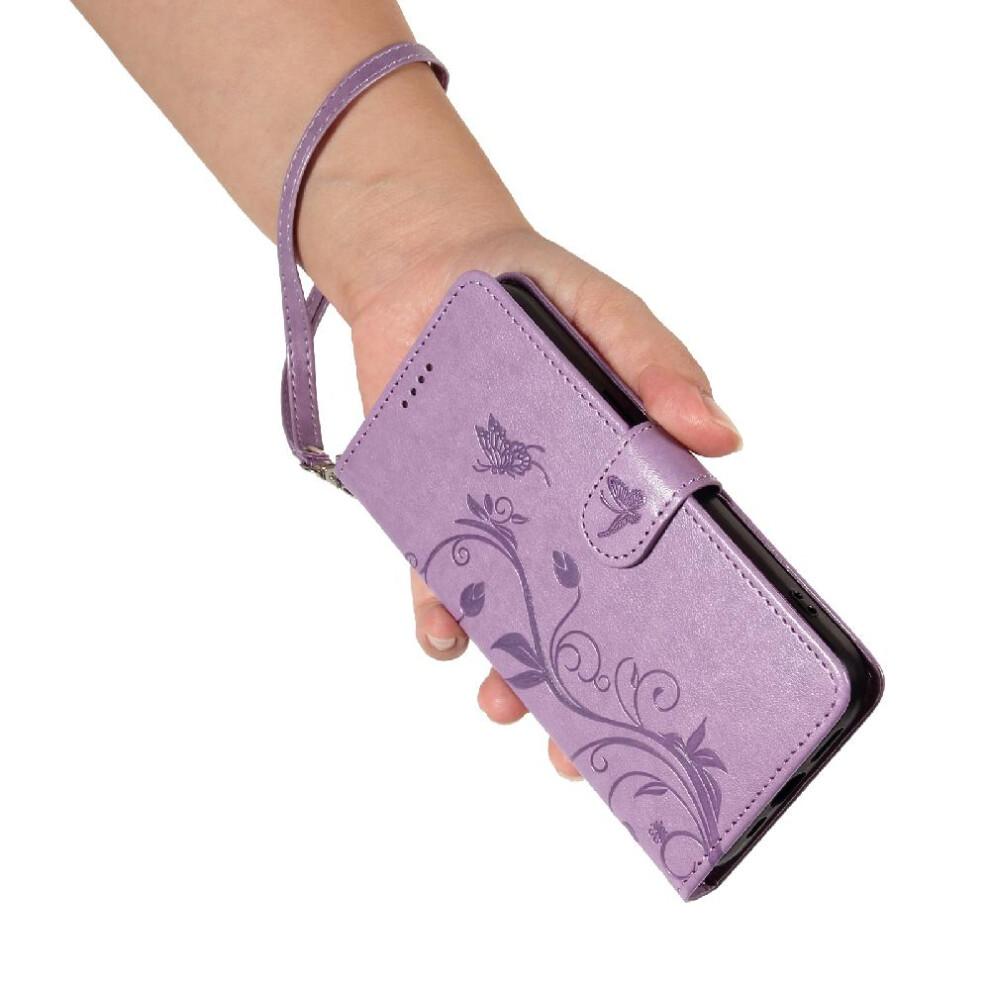 (Purple) Case For Motorola MOTO G13/G23/G53 Wallet Phone Case Embossed Butterfly With Hand Strap And Card Slot High Quality Leather