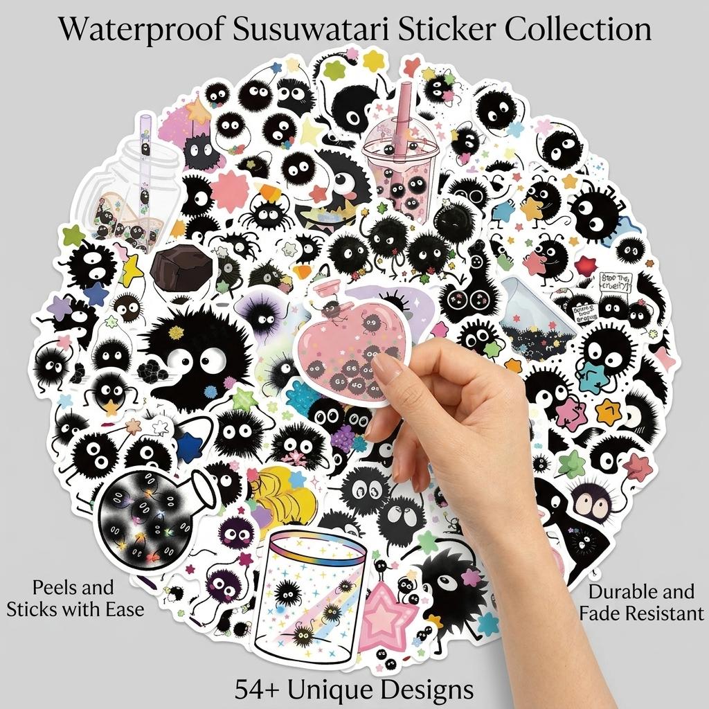 54Pcs Cartoon Coal Ball Stickers Waterproof PVC Decals for Guitar Luggage Laptop DIY Decoration