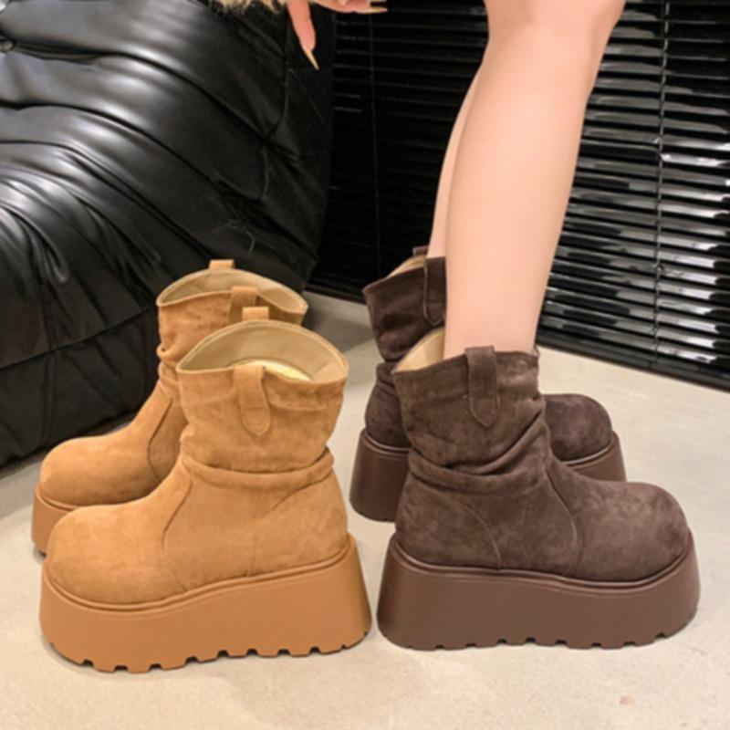 Женские зимние ботинки на плоской подошве, замшевые туфли на платформе и высоком каблуке, брендовая повседневная обувь из хлопка, зимняя мода 2025 года, готические удобные ботинки Mujer