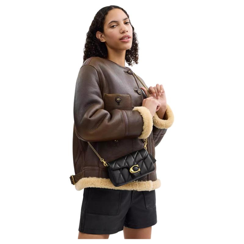 COACH Tabby 18 Branded Push Lock Closure Nappa Leather Shoulder Bag Small Women's Black