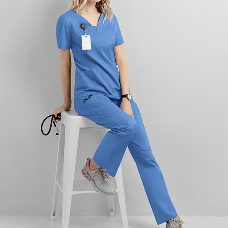 Женская медицинская форма, комплект скрабов, медицинские скрабы, верх, брюки, рабочая ткань, топ с v-образным вырезом, брюки на шнуровке