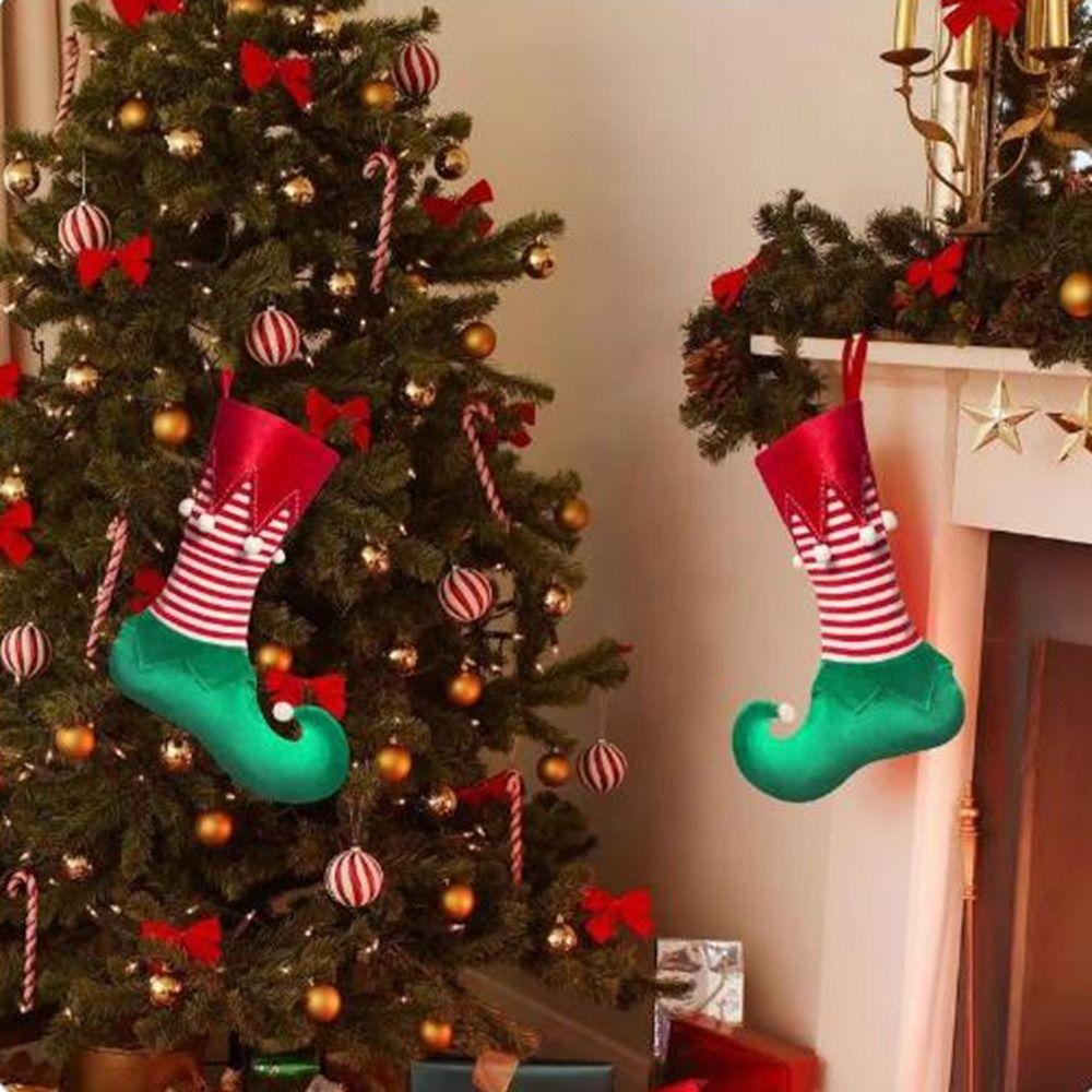 Hanging Elf Christmas Stocking Gift Bag Striped Christmas Stocking Ornaments Kids