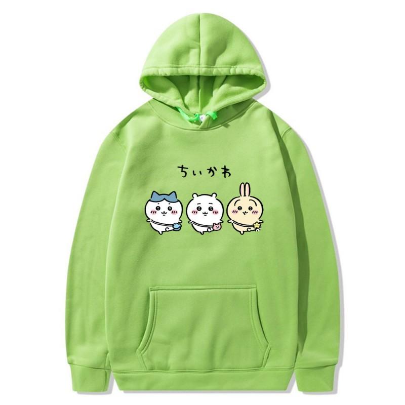 Chiikawa Self-mocking Bear Anime Couple Hoodie Fleece Lined Womens Casual Winter Hooded Sweatshirt