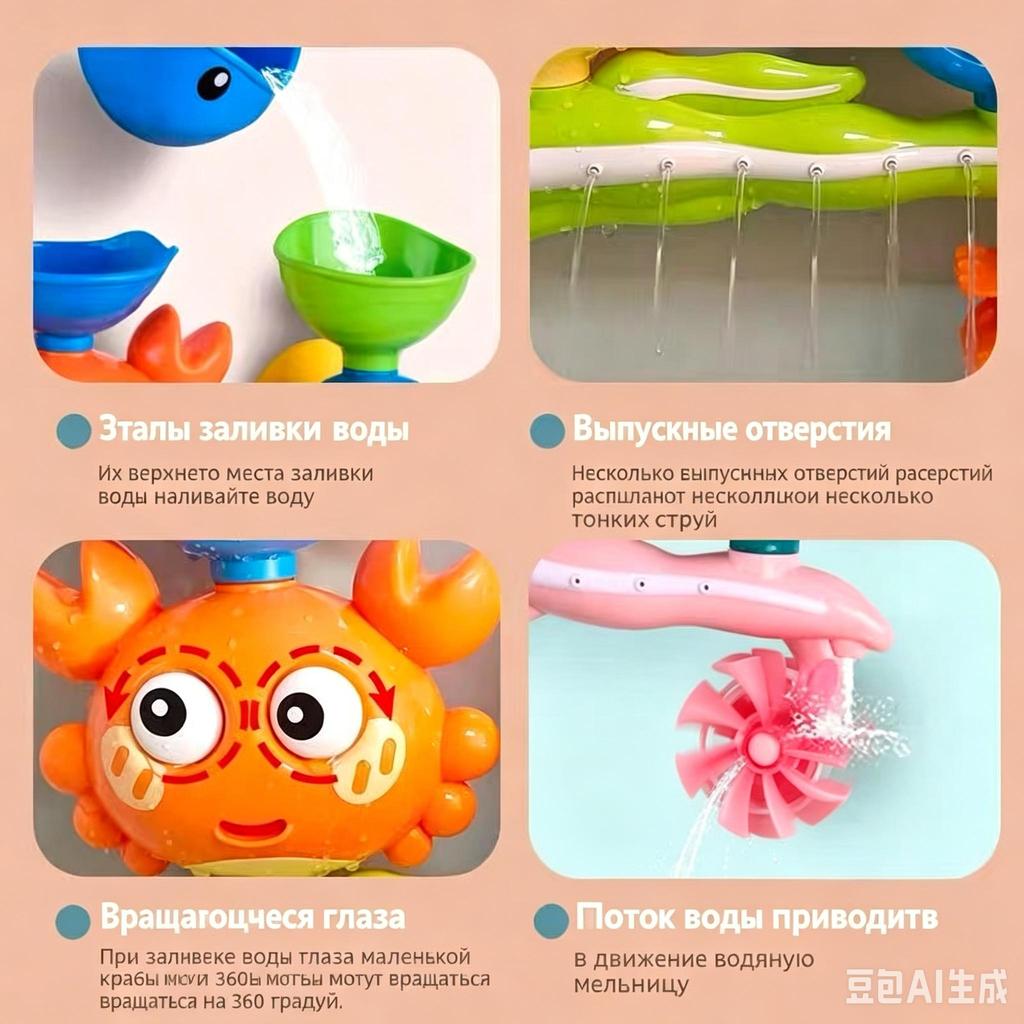 Водные игрушки 'Краб и Кит' для детей в ванну с вращающимися глазами и фонтанчиком-колесом