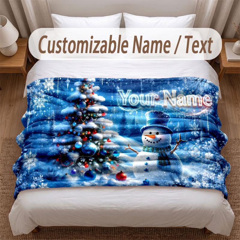 Winter Theme Soft Blanket Personalized Custom Name Text Print Warm Blanket Home Sofa Bedroom Decor