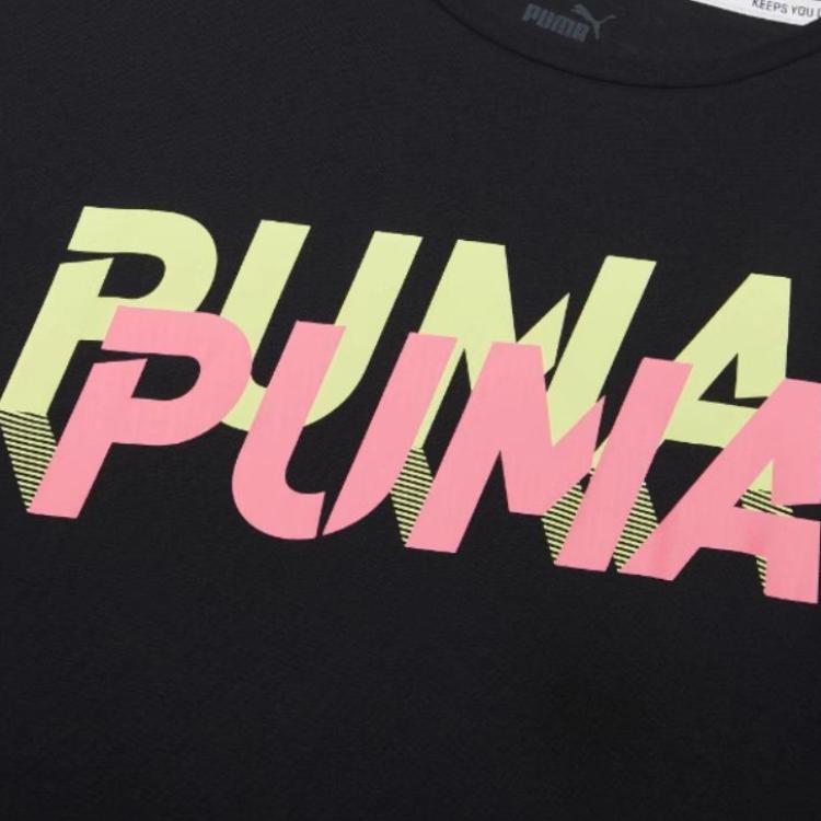 Puma Современная спортивная футболка с цветным принтом и буквами, повседневная свободная, с круглым вырезом и коротким рукавом, женская футболка, черная 583857-01