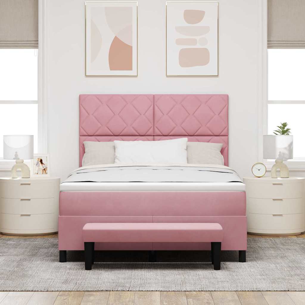 Box Spring Bed with Headboard Pink 190 x 140 cm Velvet