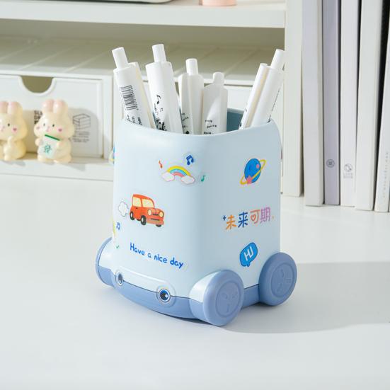 Desk Pen Holder Cartoon Vehicle Shape Pencil Holder Multi-functional Desktop Makeup Brush Organizer for Home School Office