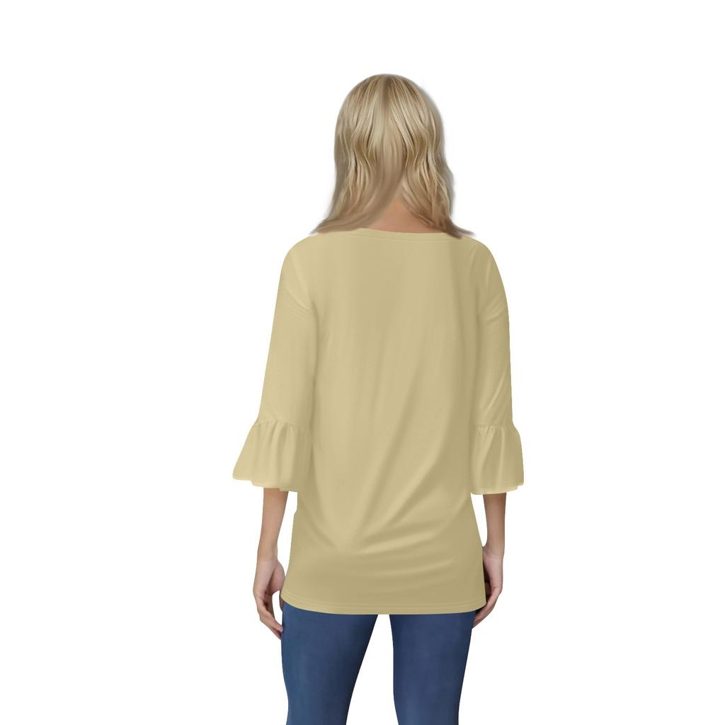 Women's Casual 3/4 Sleeve Top Summer V-neck Puffy Sleeve T-shirt Top