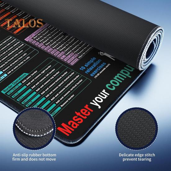 Очень большой коврик для мыши, износостойкий, водонепроницаемый, нескользящий, легко моющийся, шпаргалка Excel, настольный коврик, игровой коврик