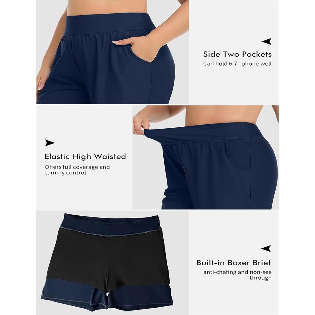 CHARMLEAKS Плюс размер шорты для плавания для женщин шорты с высокой талией танкини купальник снизу с карманами