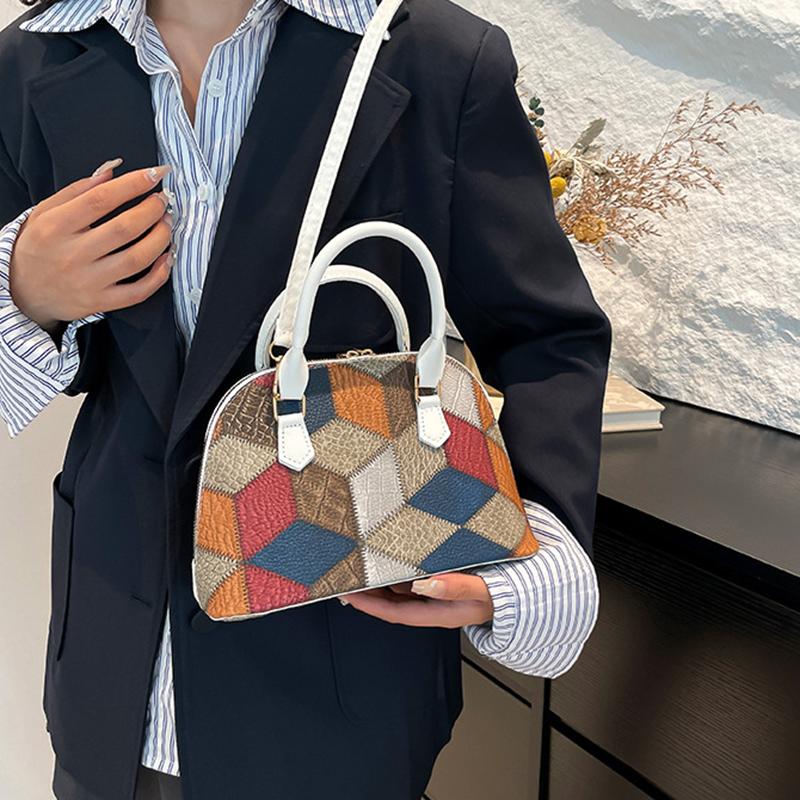 New Women Shell Crossbody Bag Contrast Color PU Leather Shoulder Bag Large Capacity for Shopping Small Handbags CLE