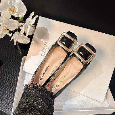 Виноградная мать весна новая элегантная неглубокая обувь на плоской подошве темперамент квадратный носок тонкая для работы квадратная пряжка одинарная обувь женская