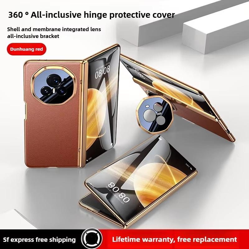 [Case and Film Integration] for Honor Magic V3 Case New Leather Center Axis Hinge All-inclusive Protective Belt Lens Holder Case