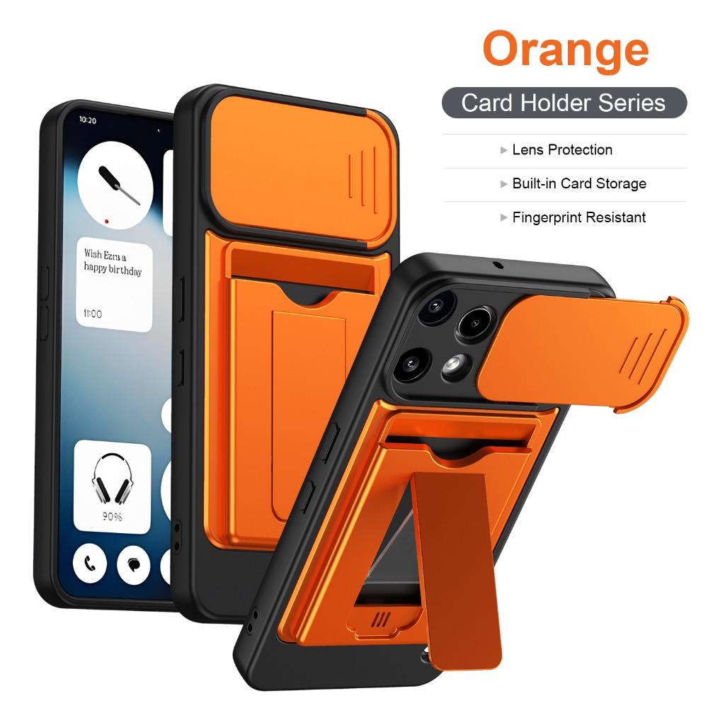 Slide Camera Lens Protector Phone Case w/ Card Slot Holder Invisible Bracket Kickstand For Nothing Phone (4a) Pro (3a) Lite
