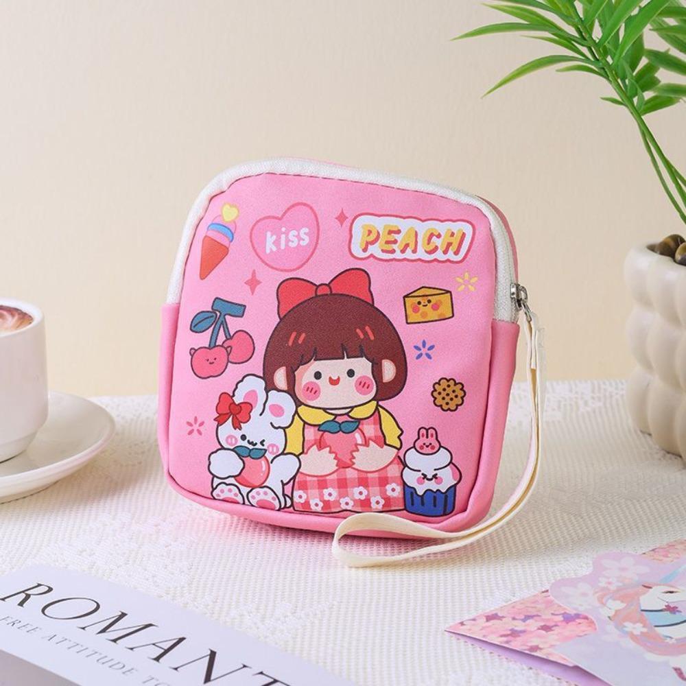 Zipper Sanitary Pad Pouch Cartoon Girls Mini Cosmetic Bags for Lipstick Key Earphone Data Cables