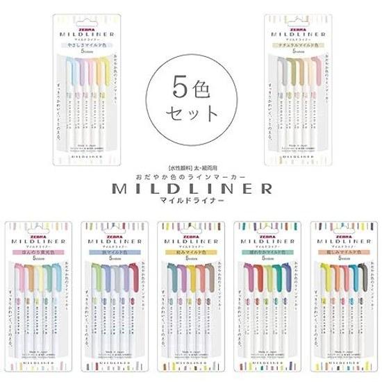 Zebra Mildliner Highlighter Subtle Fluorescent Colors 5 WKT7-5C-N