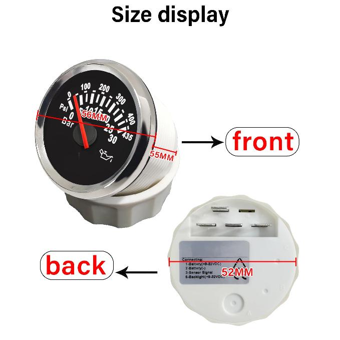 ELING Newest 52mm Oil Pressure Gauge 0-30Bar 0-435Psi Signal with Red Backlight for Motorcycle Boat Truck Universal 12V 24V